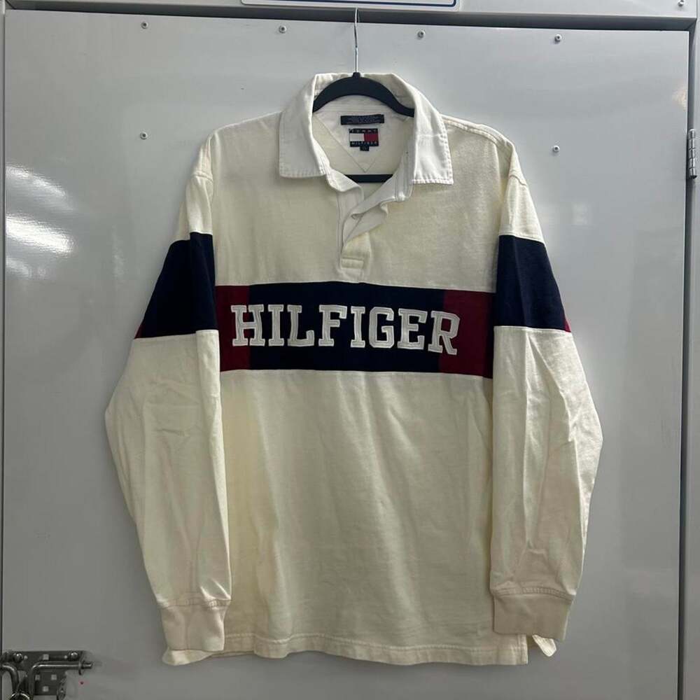 Vintage 90s Tommy Hilfiger Spellout Color Block Rugby Shirt 🏉